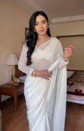 1 - Minute Ready To Wear Blushing Rose Attire Silk Printed Saree - white