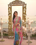 Delightful Multicolor Chinon Silk Printed Mirror Work Saree