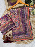 Outstanding Multicolor Chinon Silk Printed Mirror Work Saree