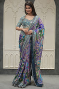 Preferable Multicolor Chinon Silk Printed Mirror Work Saree