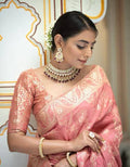 Soft Banarasi Silk Saree With Bewitching Blouse Piece - DUSTY PINK