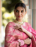 Soft Banarasi Silk Saree With Bewitching Blouse Piece - DARK PINK