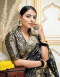 Soft Banarasi Silk Saree With Bewitching Blouse Piece - BLACK