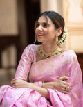 Soft Banarasi Silk Saree With Bewitching Blouse Piece - PINK