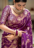 Soft Banarasi Silk Saree With Bewitching Blouse Piece - DARK PURPLE