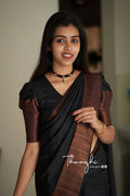 Attractive Kanjivaram Woven Silk Saree With Blouse Piece - Black