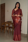 Attractive Kanjivaram Woven Silk Saree With Blouse Piece - Brown