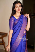 Attractive Kanjivaram Woven Silk Saree With Blouse Piece - Purple