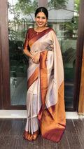 Wedding Wear Kanjivaram Woven Silk Saree With Blouse Piece - Cream