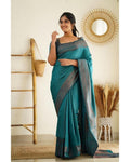 Beautiful Kanjivaram Woven Silk Saree With Blouse Piece - Indigo