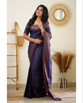 Beautiful Kanjivaram Woven Silk Saree With Blouse Piece - Purple