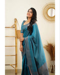 Beautiful Kanjivaram Woven Silk Saree With Blouse Piece - Blue
