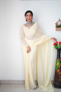 1-Min Georgette Ready To Wear Saree With Blouse Piece - CREAM
