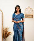 Wedding Wear Kanjivaram Woven Silk Saree With Blouse Piece - Light Blue