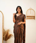 Wedding Wear Kanjivaram Woven Silk Saree With Blouse Piece - Brown