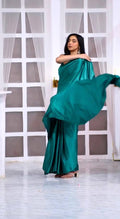 1-Min Satin Ready To Wear Saree With Blouse Piece - Sea Green