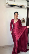 1-Min Satin Ready To Wear Saree With Blouse Piece - Maroon