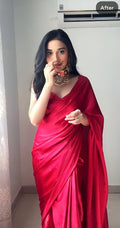 1-Min Satin Ready To Wear Saree With Blouse Piece - Bloody Red