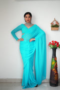 1-Min Georgette Ready To Wear Saree With Blouse Piece - SKY B