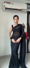 1-Min Georgette Ready To Wear Saree With Blouse Piece - BLACK