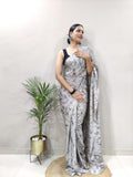 Party Wear 1-Min Georgette Ready To Wear Saree With Blouse Piece - GREY