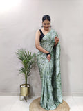 Party Wear 1-Min Georgette Ready To Wear Saree With Blouse Piece - GREEN