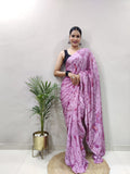 Party Wear 1-Min Georgette Ready To Wear Saree With Blouse Piece - PURPLE