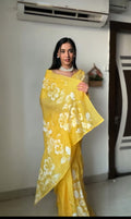 yellow Colour 1-Min Georgette Ready To Wear Saree With Blouse Piece - yellow flower