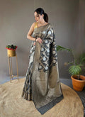 Pretty Colors Banarasi Silk Zari Weaving Saree With Blouse Piece - gray