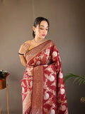 Pretty Colors Banarasi Silk Zari Weaving Saree With Blouse Piece - maroon