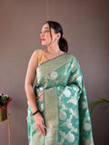 Pretty Colors Banarasi Silk Zari Weaving Saree With Blouse Piece - pista