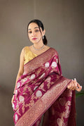 Pretty Colors Banarasi Silk Zari Weaving Saree With Blouse Piece - pink