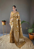 Pretty Colors Banarasi Silk Zari Weaving Saree With Blouse Piece - gold