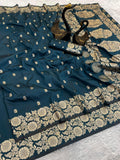 Pure Soft Banarasi Silk Saree - dark-blue