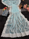 Embroidered, Dyed Bollywood Tissue Saree - ocean-blue
