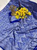 Traditional Banarasi Litchi Silk Saree With Blouse Piece - BLUE