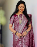 Traditional Banarasi Litchi Silk Saree With Blouse Piece - MAROON