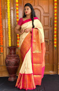 Festive Wear Kanjivaram Woven Silk Saree With Blouse Piece - WHITE