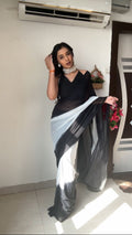 1-Min Georgette Ready To Wear Saree With Blouse Piece - black white