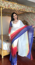 1-Min Georgette Ready To Wear Saree With Blouse Piece white multicolor